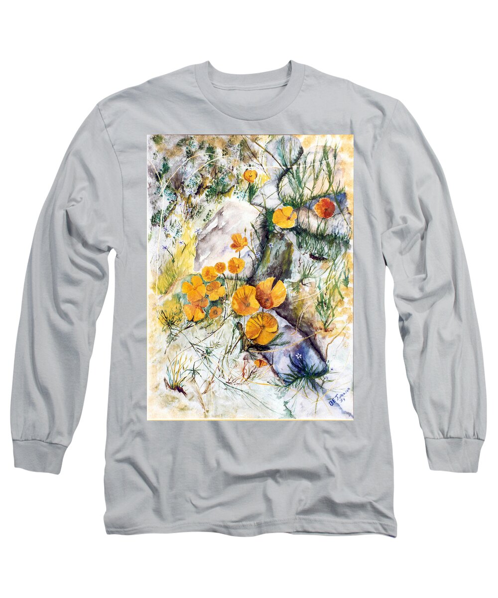 California Poppy Long Sleeve T-Shirt featuring the painting Missing Arizona by Barbara F Johnson