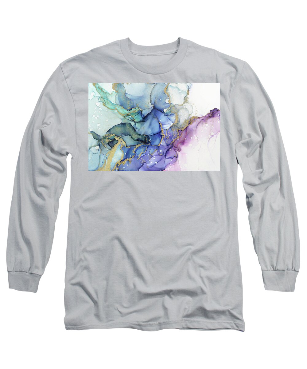 Abstract Ink Long Sleeve T-Shirt featuring the painting Moody Mermaid Bubbles Abstract Ink by Olga Shvartsur