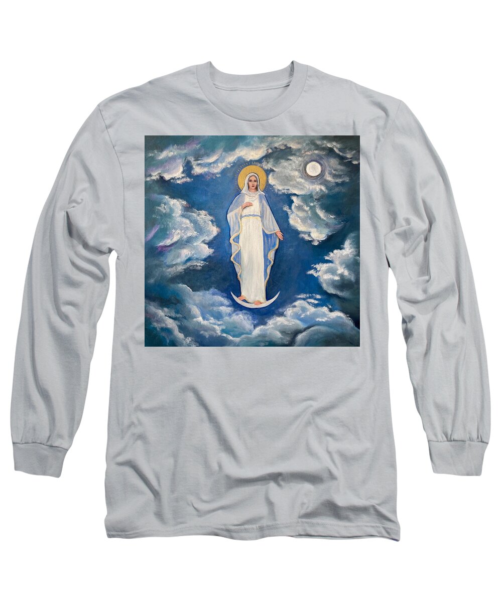 Mary Long Sleeve T-Shirt featuring the painting Moon Godess by Holly Stone