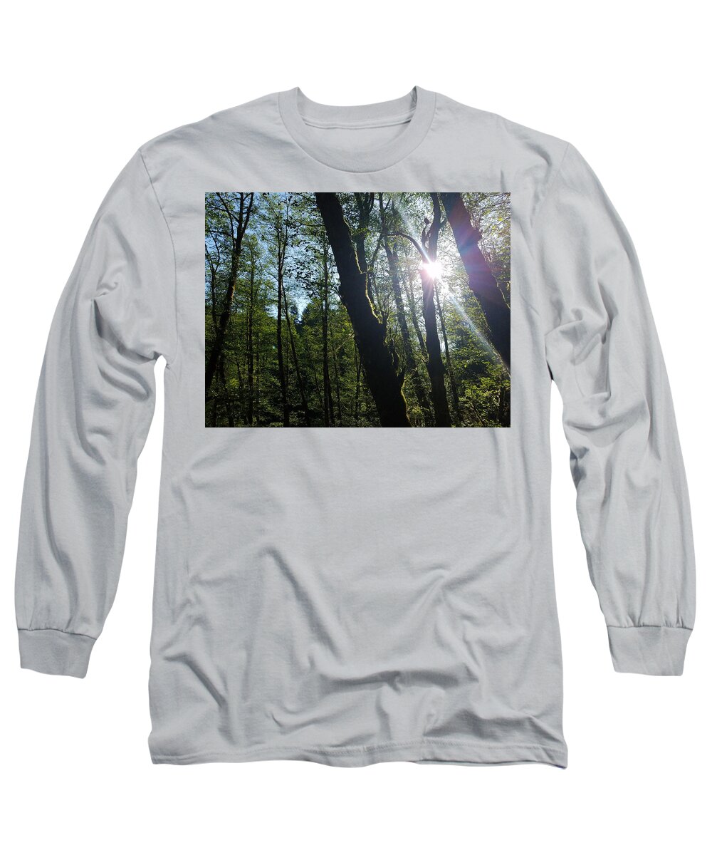 Morning Long Sleeve T-Shirt featuring the photograph Morning in the forest by Brent Knippel