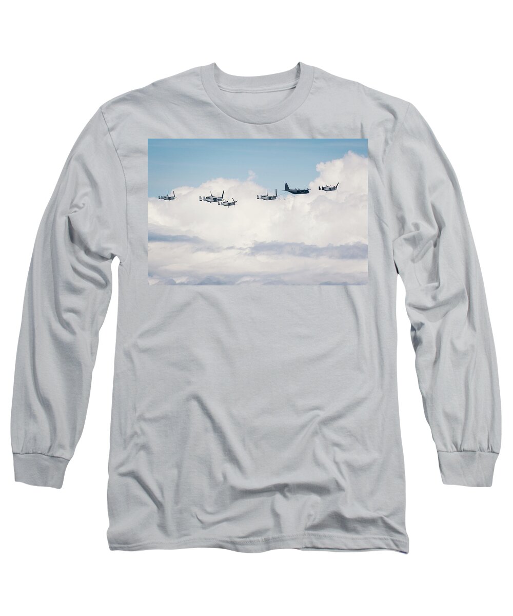 Usaf Long Sleeve T-Shirt featuring the photograph MV-22 Osprey TARR over the Pacific by Stoneworks Imagery