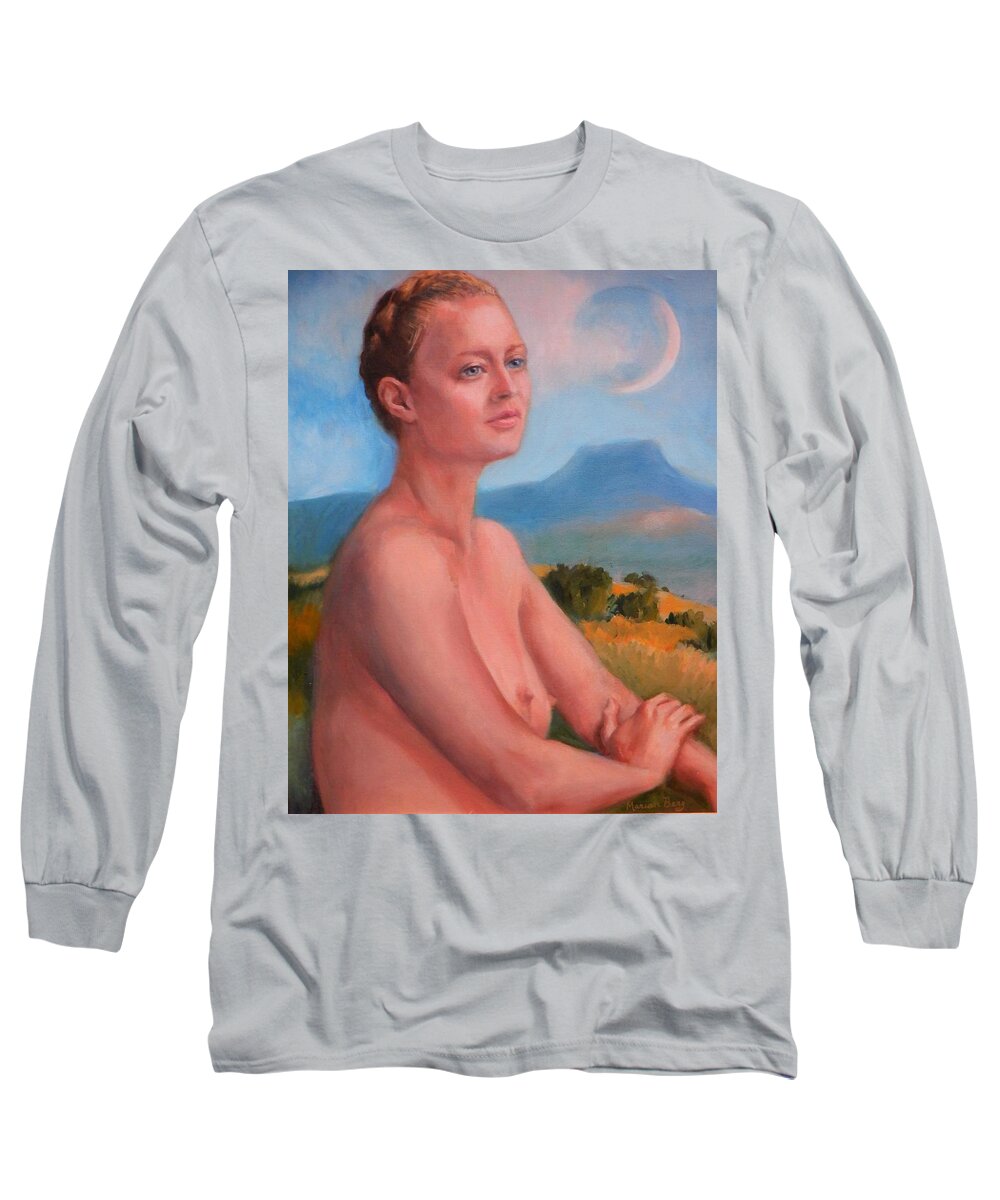 Portrait Long Sleeve T-Shirt featuring the painting New Moon Meditation by Marian Berg