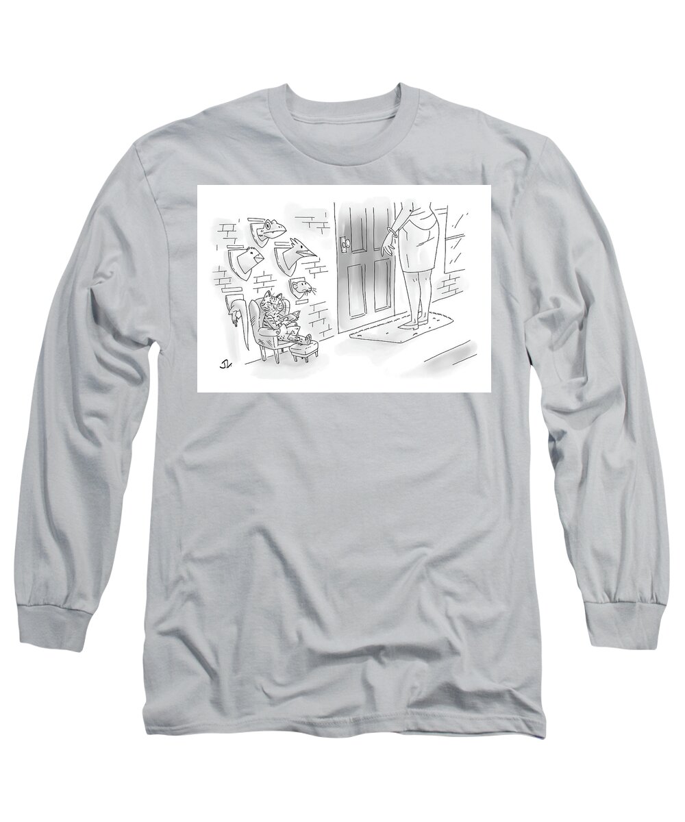 Captionless Long Sleeve T-Shirt featuring the drawing New Yorker February 6, 2023 by Jerald Lewis