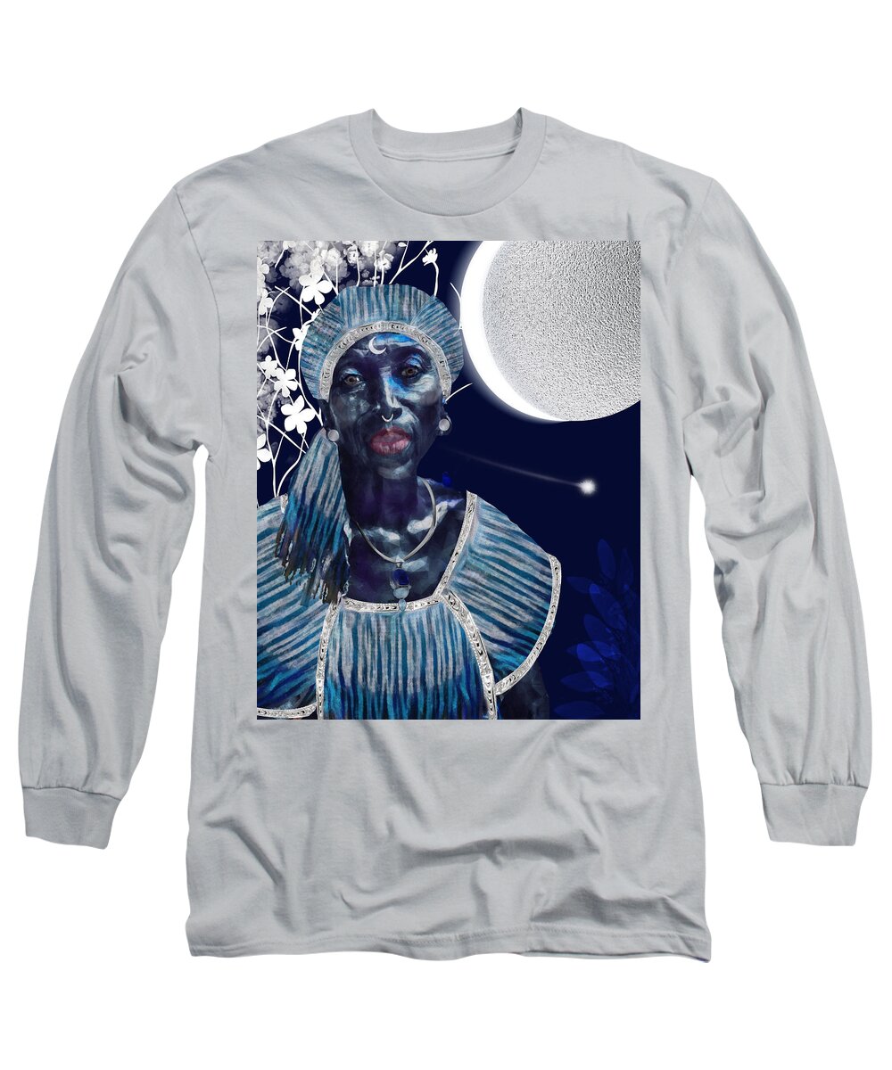 Black Woman Long Sleeve T-Shirt featuring the mixed media Ora by Canessa Thomas