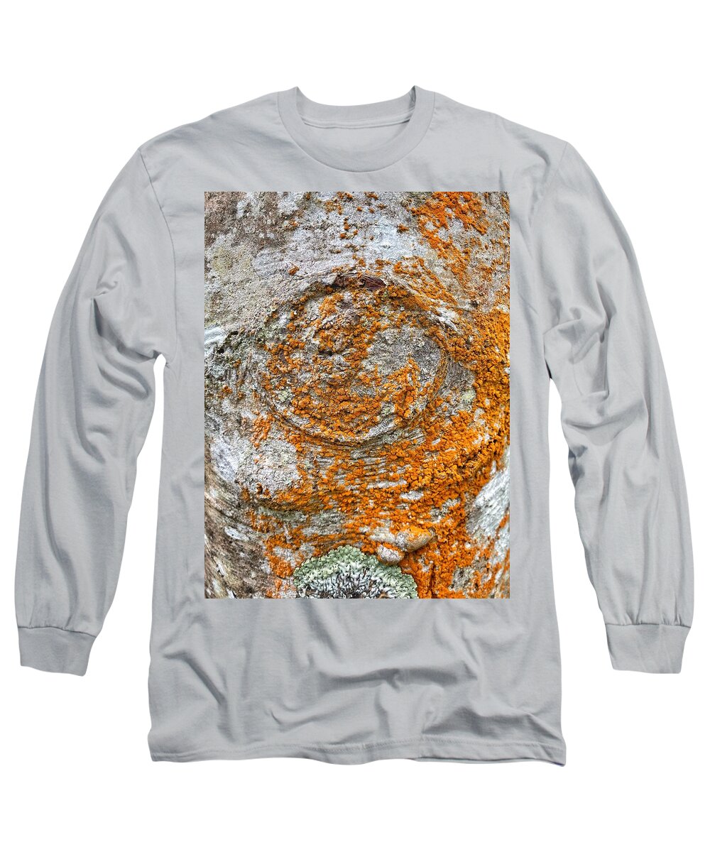 Macro Long Sleeve T-Shirt featuring the photograph Orange Tree Bark Macro by Jerry Abbott