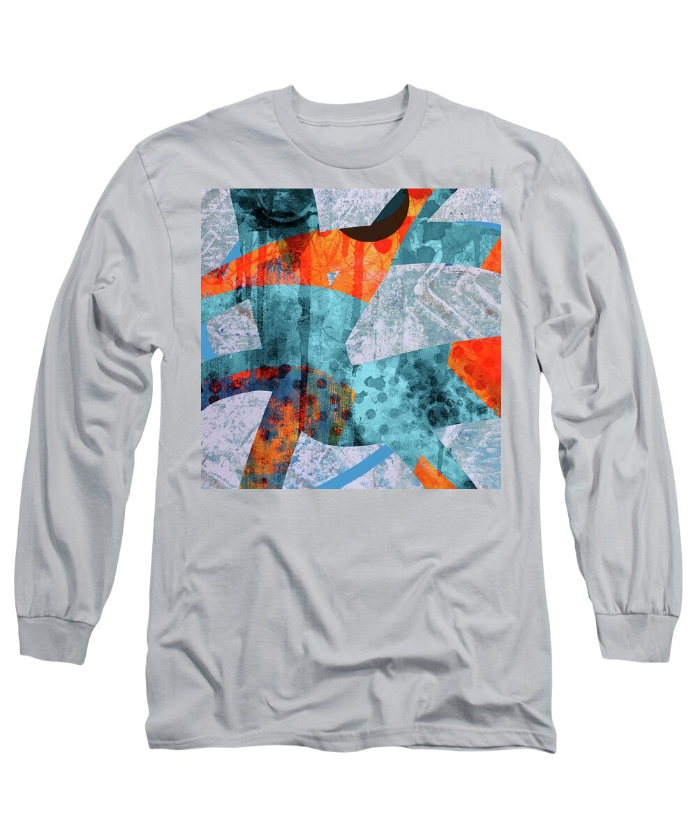 Large Textured Abstract Long Sleeve T-Shirt featuring the mixed media Painter Lines by Nancy Merkle