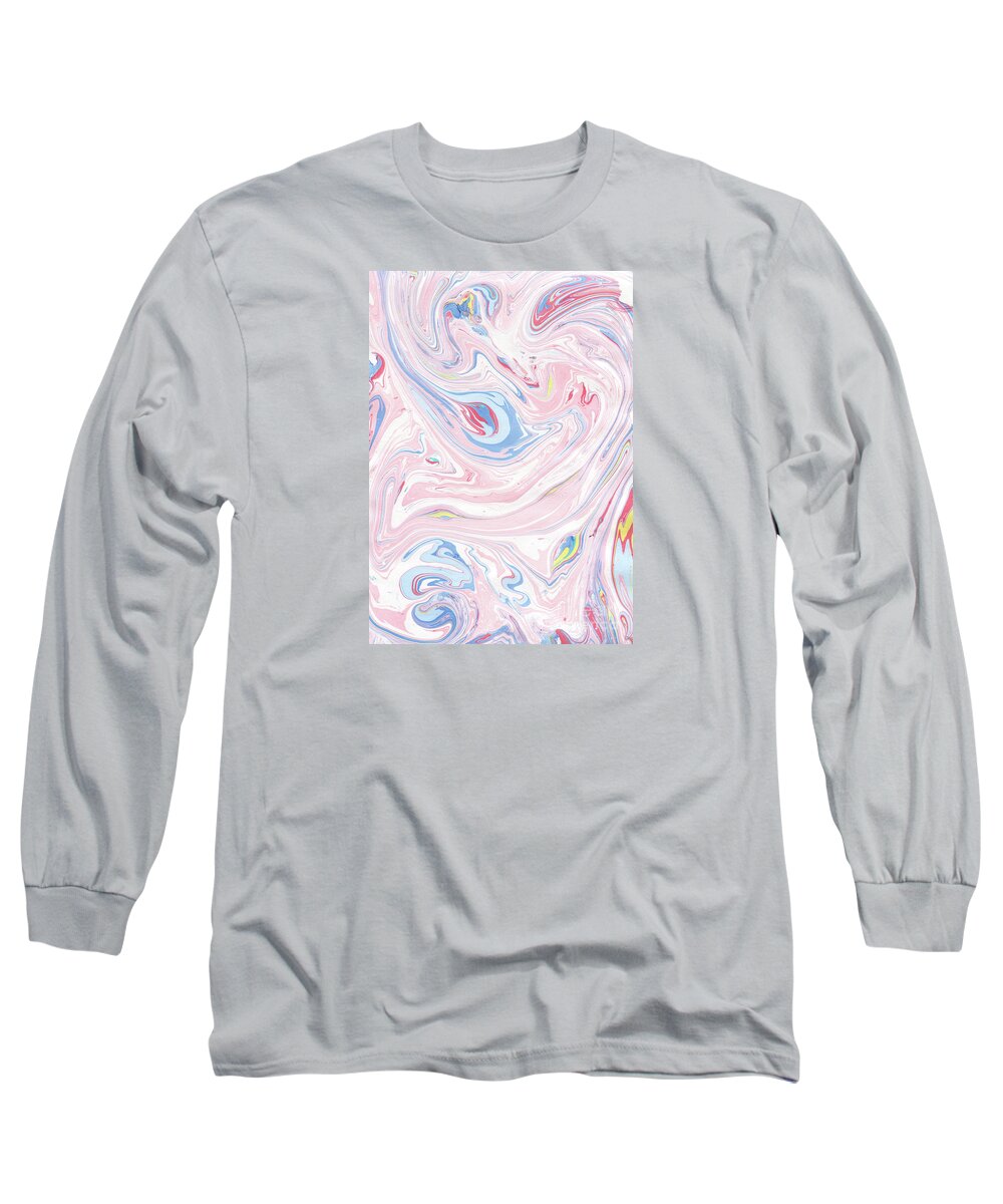 Marble Long Sleeve T-Shirt featuring the painting Pink Marble Pastel Blush Painting by Modern Art