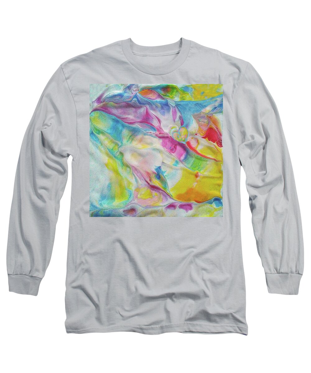 Colorful Abstract Heart Acrylic Long Sleeve T-Shirt featuring the painting Play Day by Deborah Erlandson