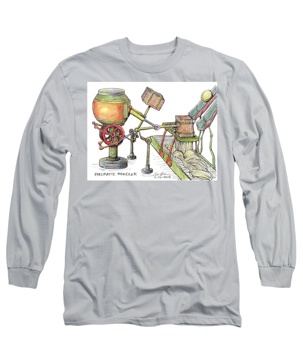 Pneumatic Noodler Long Sleeve T-Shirt featuring the drawing Pneumatic Noodler by Eric Haines