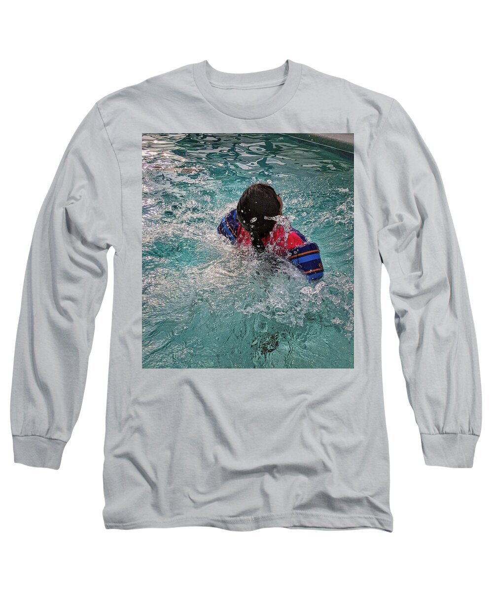 Water Long Sleeve T-Shirt featuring the photograph Pooltime Splash by Portia Olaughlin