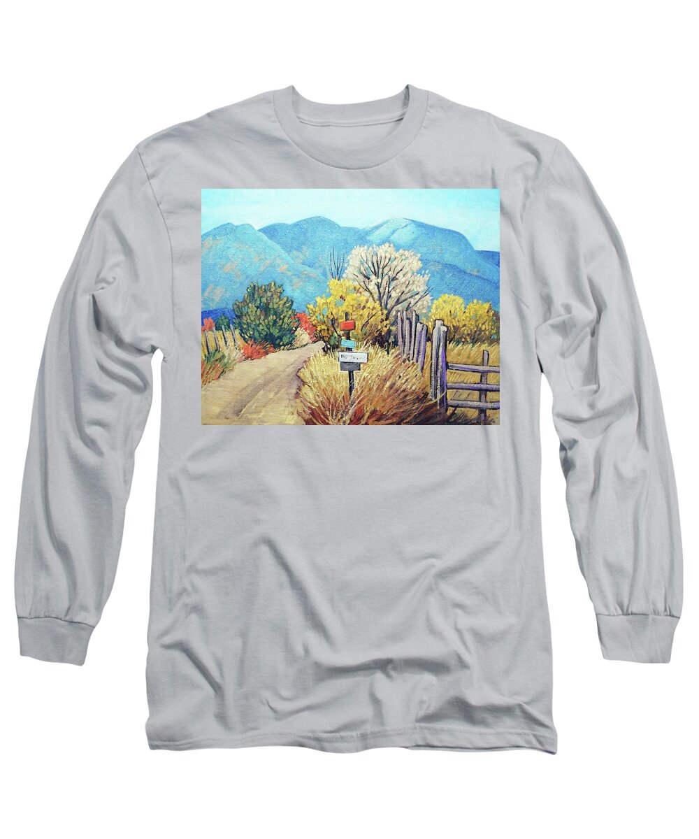 Southwestern Art Long Sleeve T-Shirt featuring the painting Private Road by Donna Clair