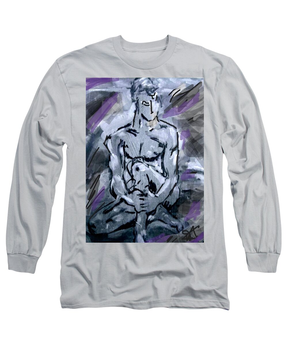 Man Long Sleeve T-Shirt featuring the painting Purple Love Man by Dawn Caravetta Fisher