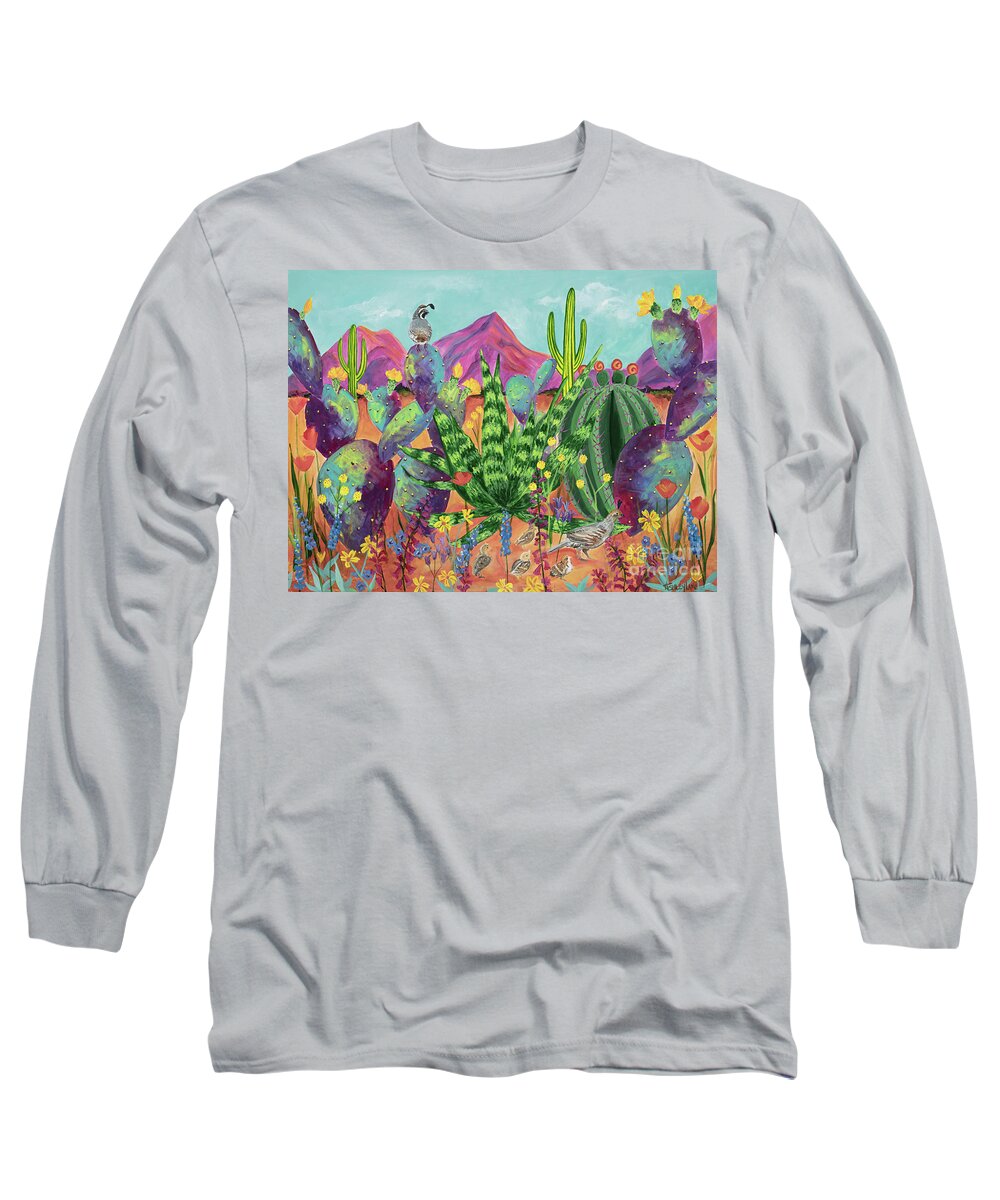 Quail Long Sleeve T-Shirt featuring the painting Quail Family Outing by Ashley Lane