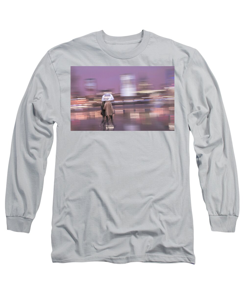 Rain Long Sleeve T-Shirt featuring the photograph Rainy Day Stroll by Linda Villers
