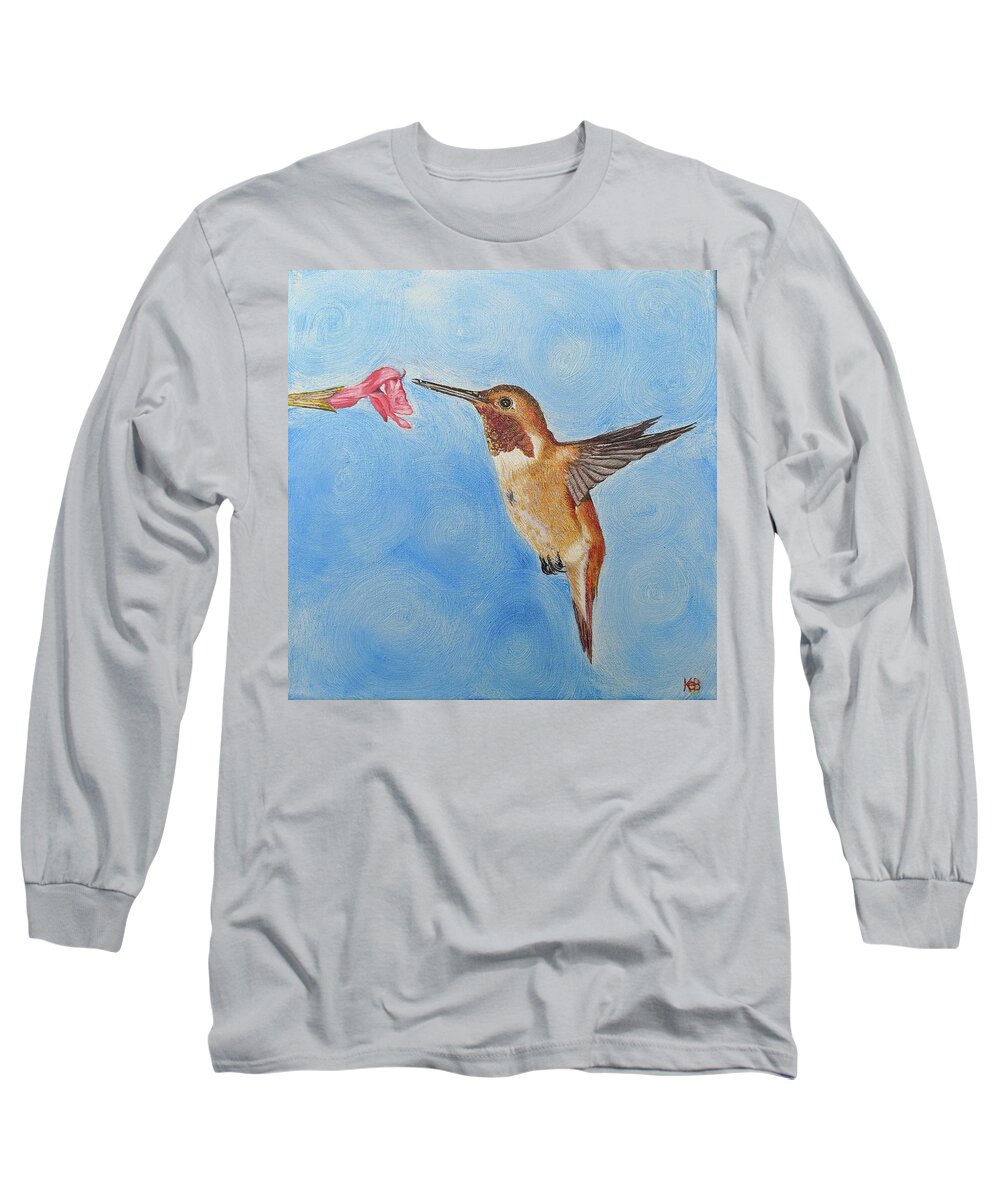 Fine Art Long Sleeve T-Shirt featuring the painting Rufous Hovering by Kevin Daly