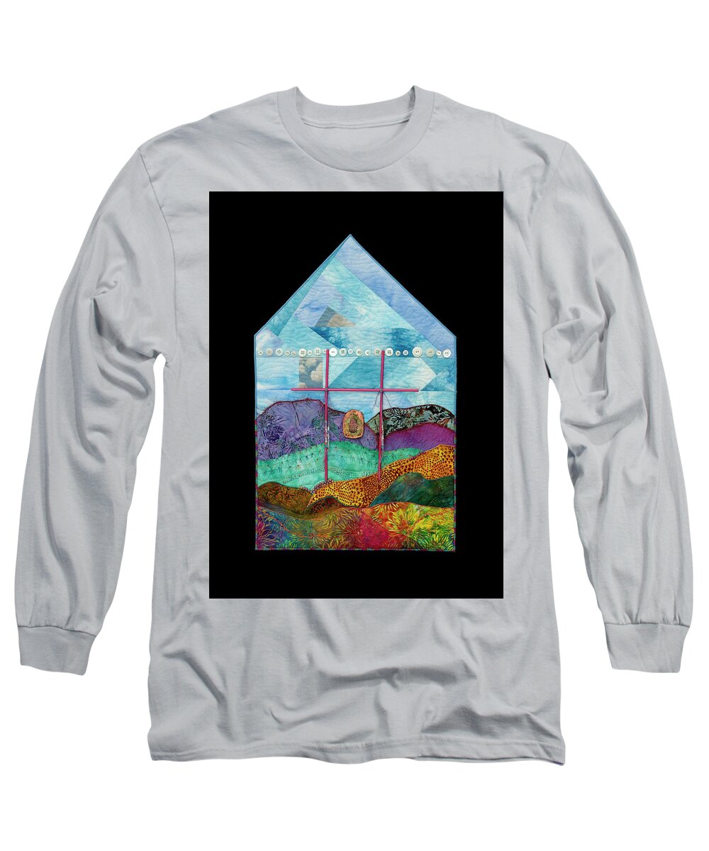 Shrine To Land And Sky Long Sleeve T-Shirt featuring the mixed media Shrine to Land and Sky 1 by Vivian Aumond