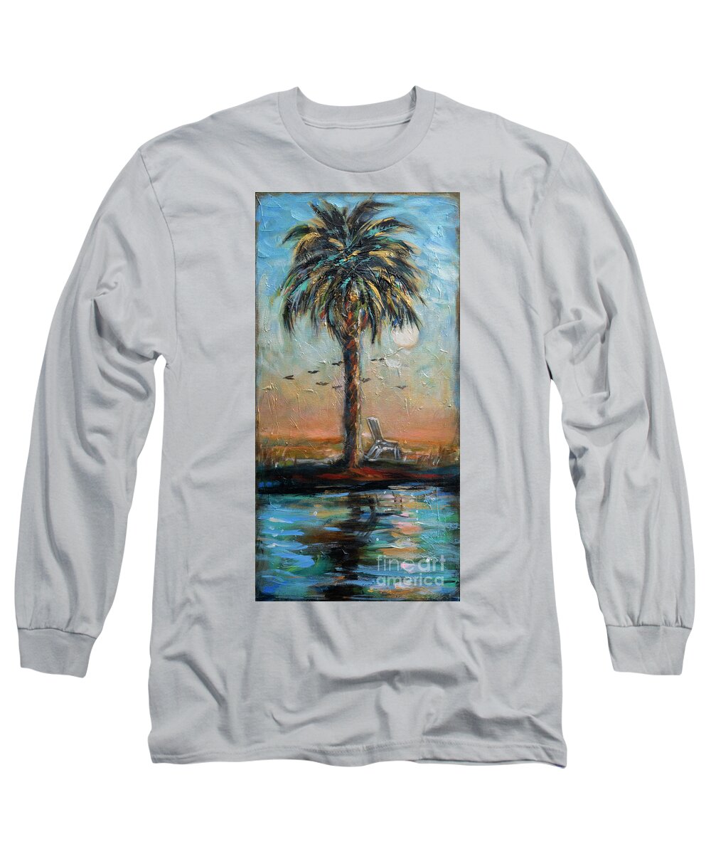 Surf Long Sleeve T-Shirt featuring the painting Sit Yourself Down by Linda Olsen