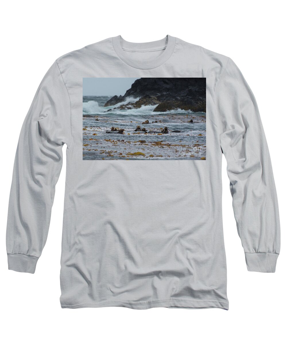 Animal Long Sleeve T-Shirt featuring the photograph Sitka Sea Otter Family by Nancy Gleason