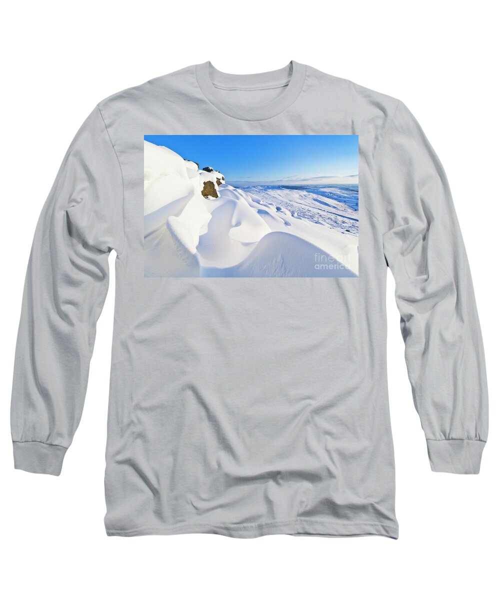 Snow Landscape Long Sleeve T-Shirt featuring the photograph Snow Drifts on Stanage Edge, Peak District, England by Neale And Judith Clark
