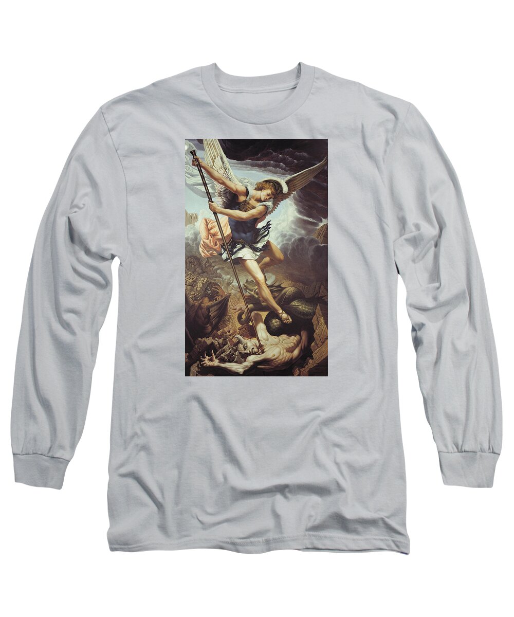Christian Art Long Sleeve T-Shirt featuring the painting Archangel Michael #1 by Kurt Wenner