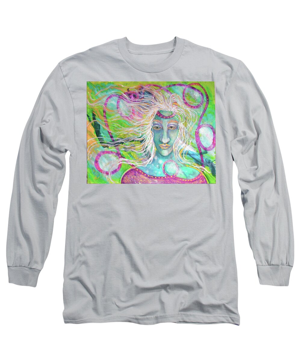 Star Woman Long Sleeve T-Shirt featuring the painting Star Woman The Lady Pegasus by Feather Redfox