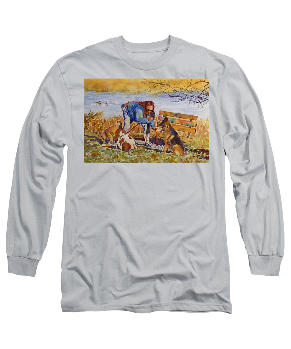 Dogs Long Sleeve T-Shirt featuring the painting Steady On by David Gilmore