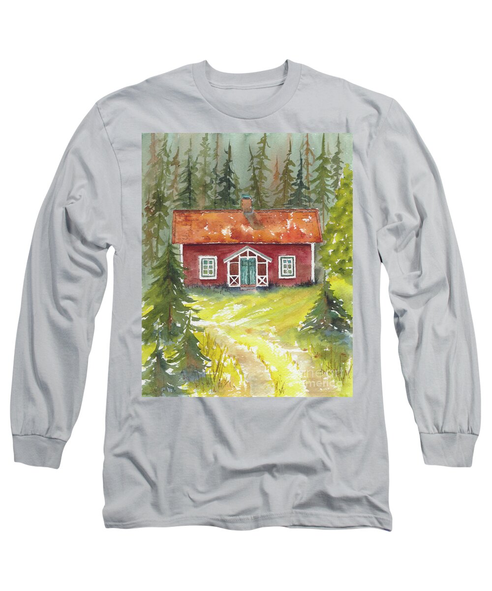 Long Sleeve T-Shirt featuring the painting Swedish Cottage Summer by Pat Katz