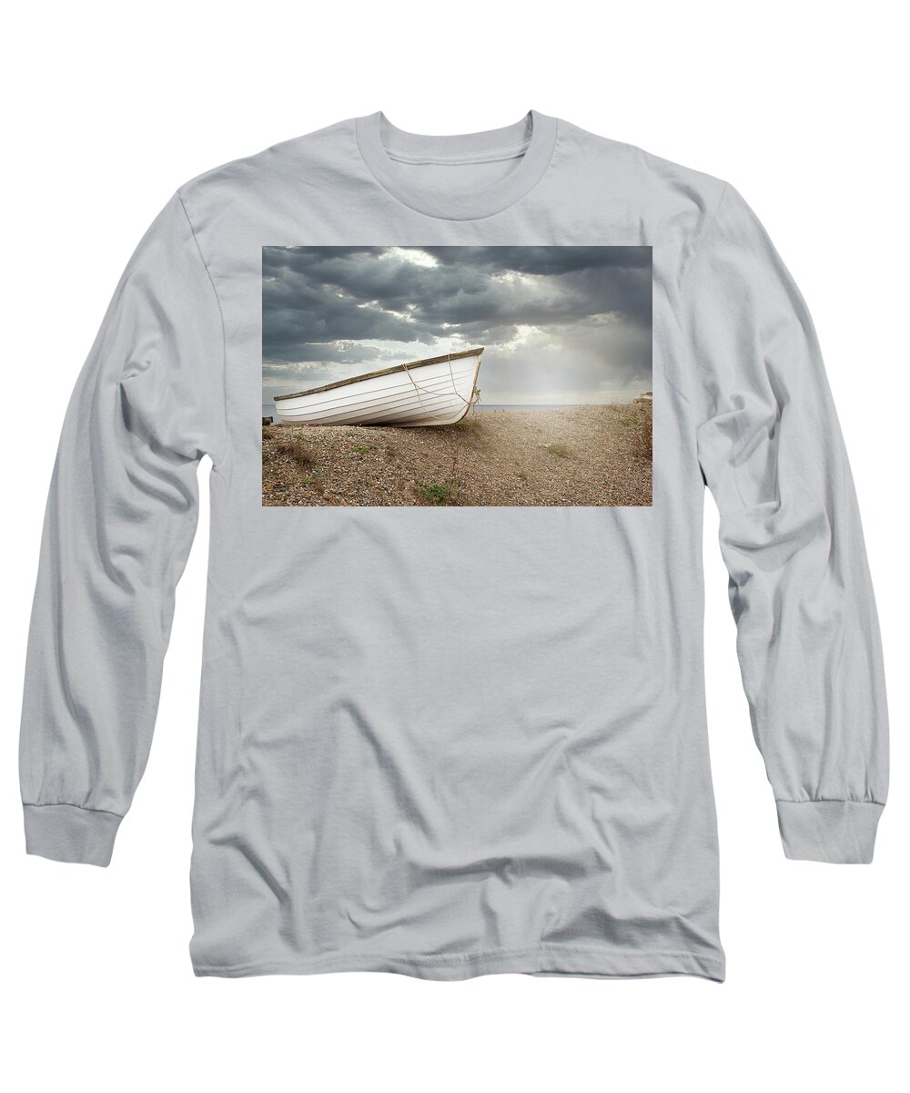 Boat Long Sleeve T-Shirt featuring the photograph The Boat on Shore by Karen Varnas