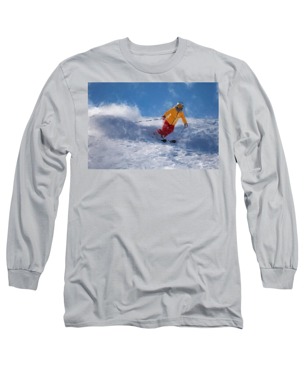 Ski Long Sleeve T-Shirt featuring the painting The Skier by Gary Arnold
