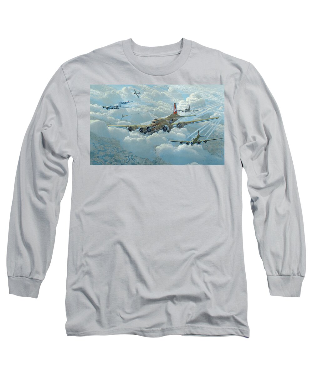 B-17 Long Sleeve T-Shirt featuring the painting The Thunderbird by Steven Heyen