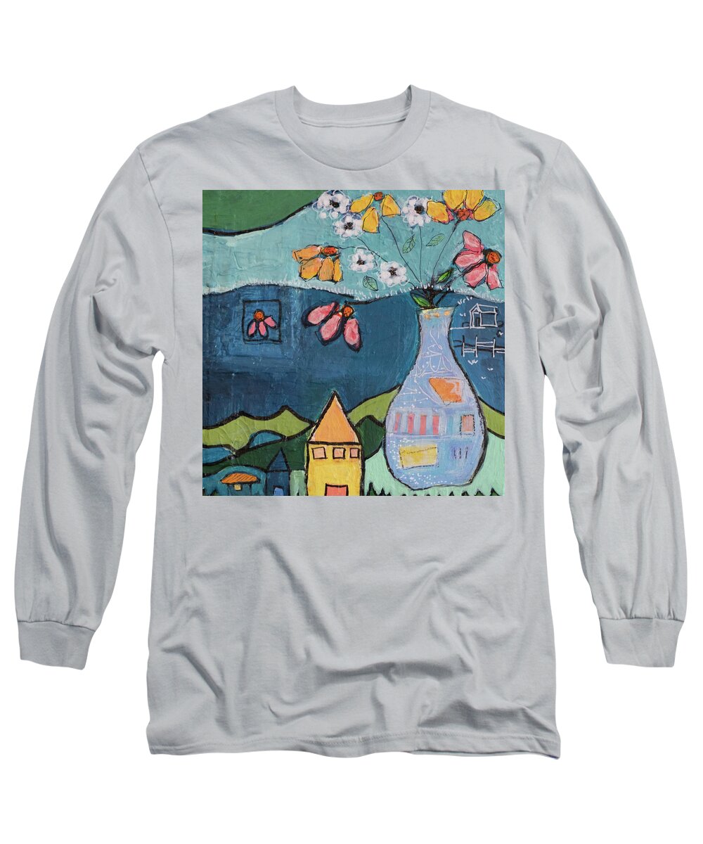 Flowers Long Sleeve T-Shirt featuring the mixed media Tiny House 2 by Julia Malakoff