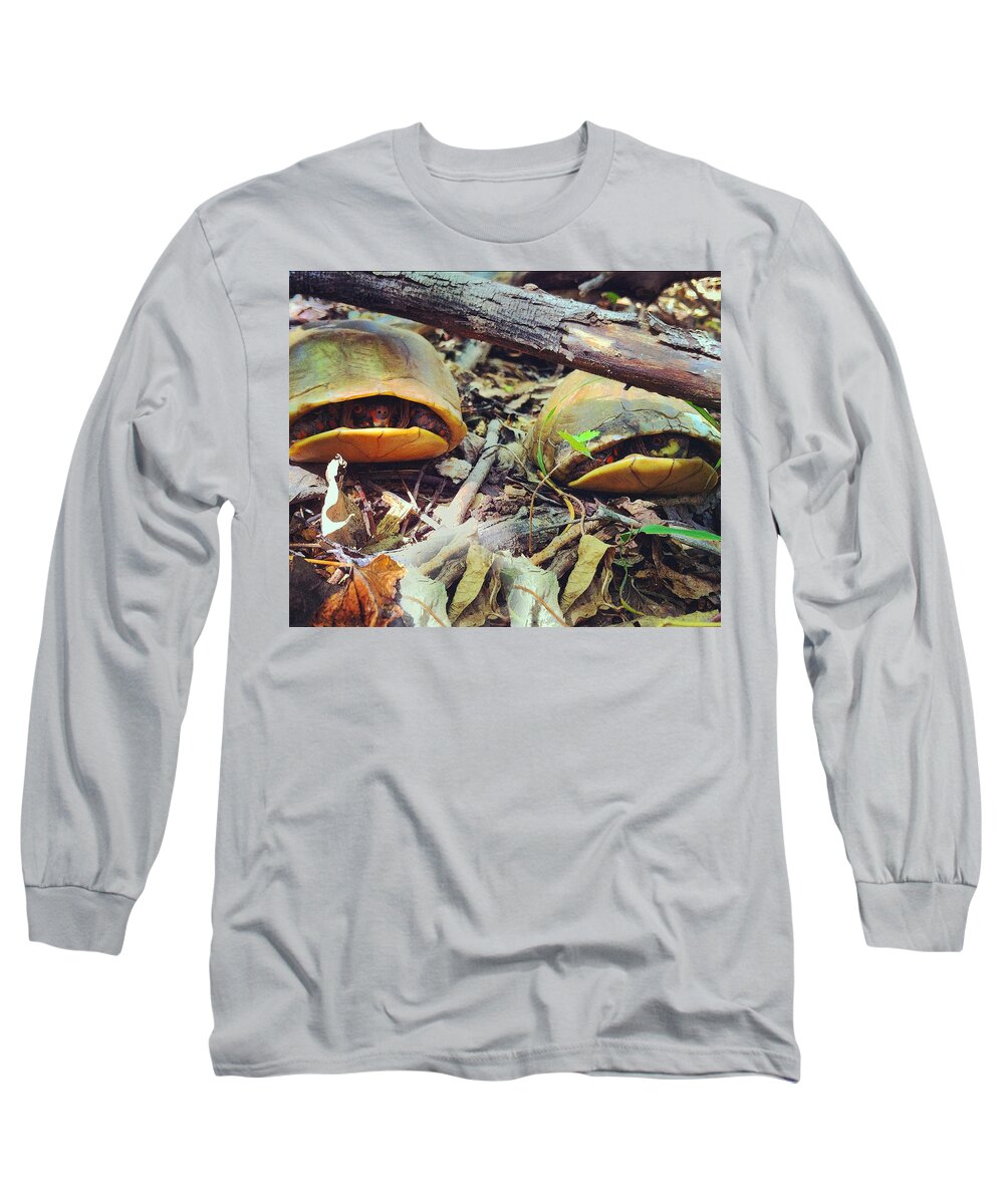 Two Turtles Long Sleeve T-Shirt featuring the photograph Two Turtles in the Woods by Shelli Fitzpatrick