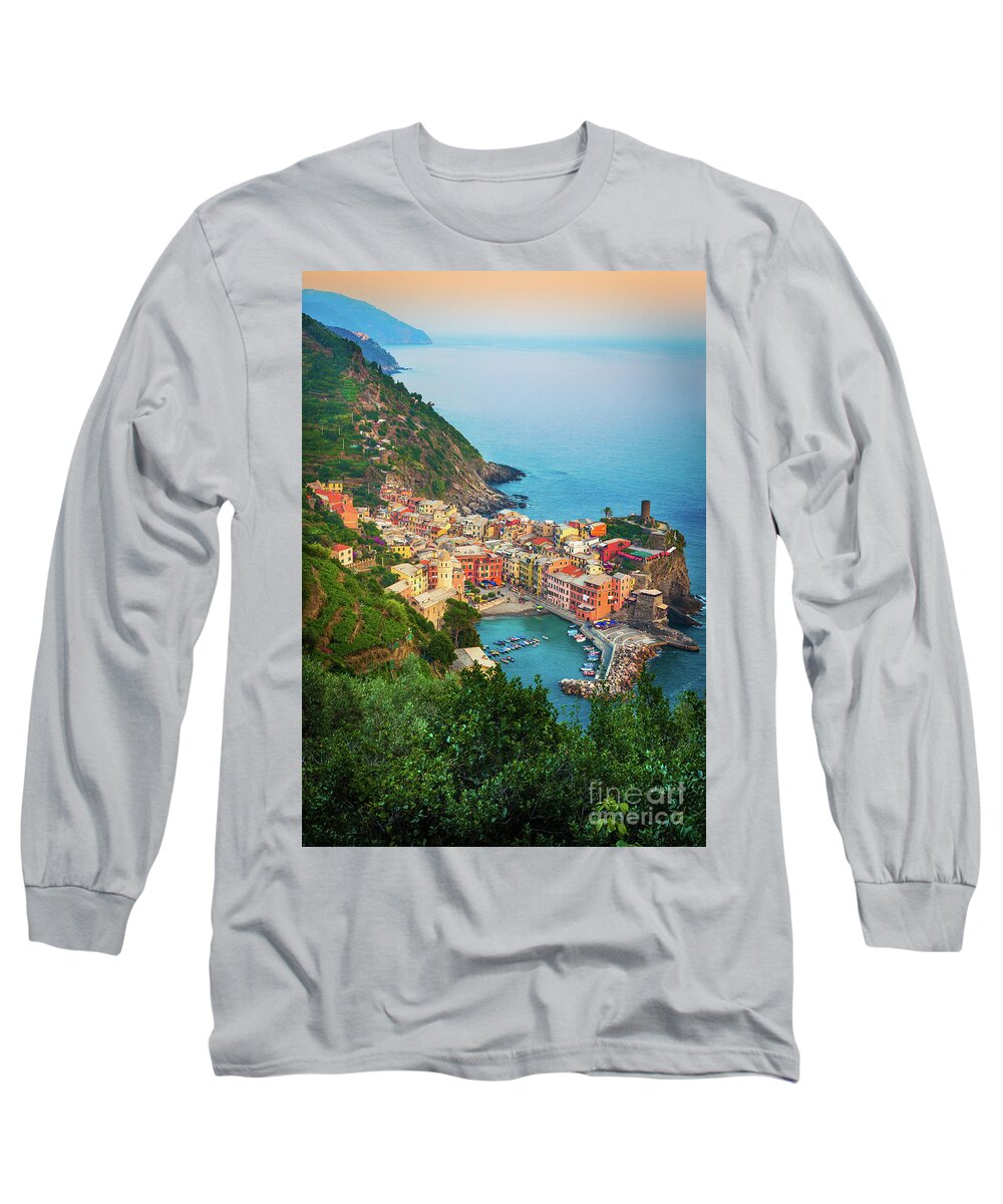 Cinque Terre Long Sleeve T-Shirt featuring the photograph Vernazza from above by Inge Johnsson