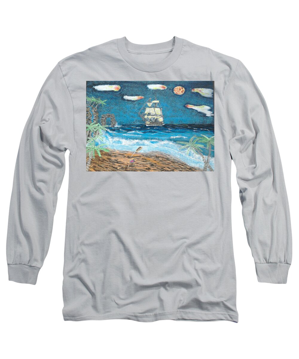 Hms Victory Long Sleeve T-Shirt featuring the painting Victory in Paradise by David Westwood
