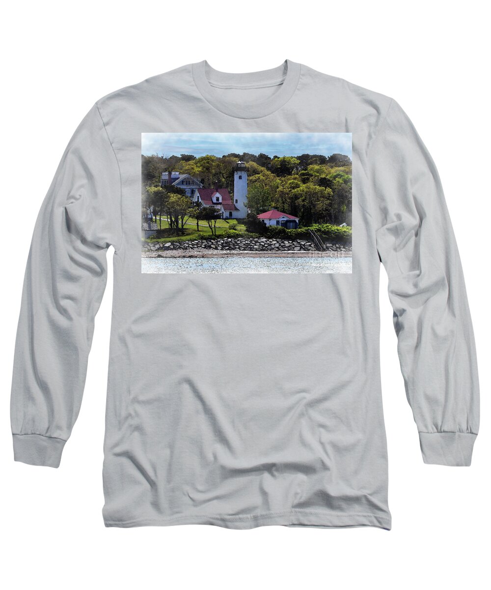 Lighthouse Long Sleeve T-Shirt featuring the digital art Village Lighthouse Watercolor by Kirt Tisdale