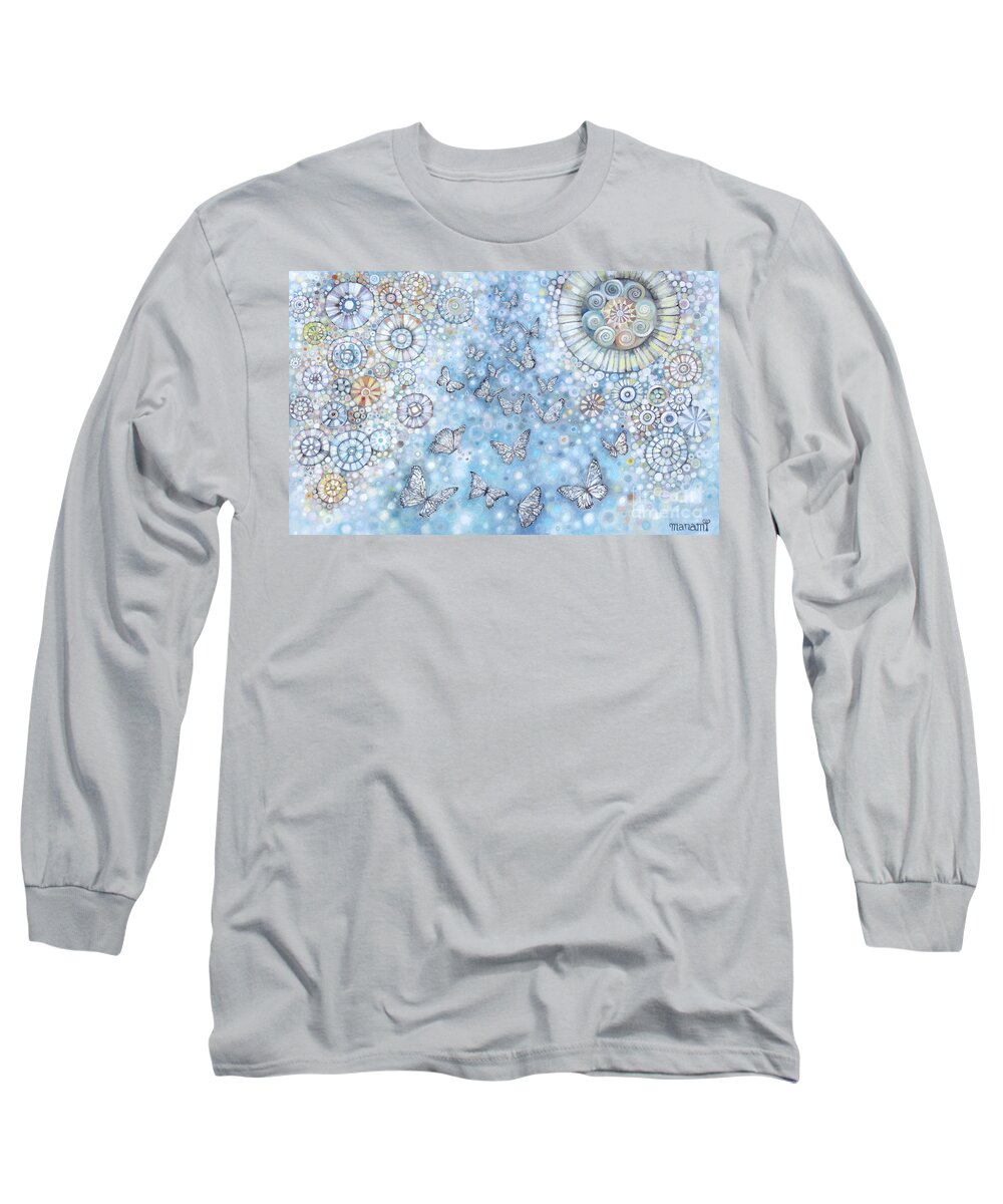 Butterfly Long Sleeve T-Shirt featuring the painting Will of Happiness by Manami Lingerfelt