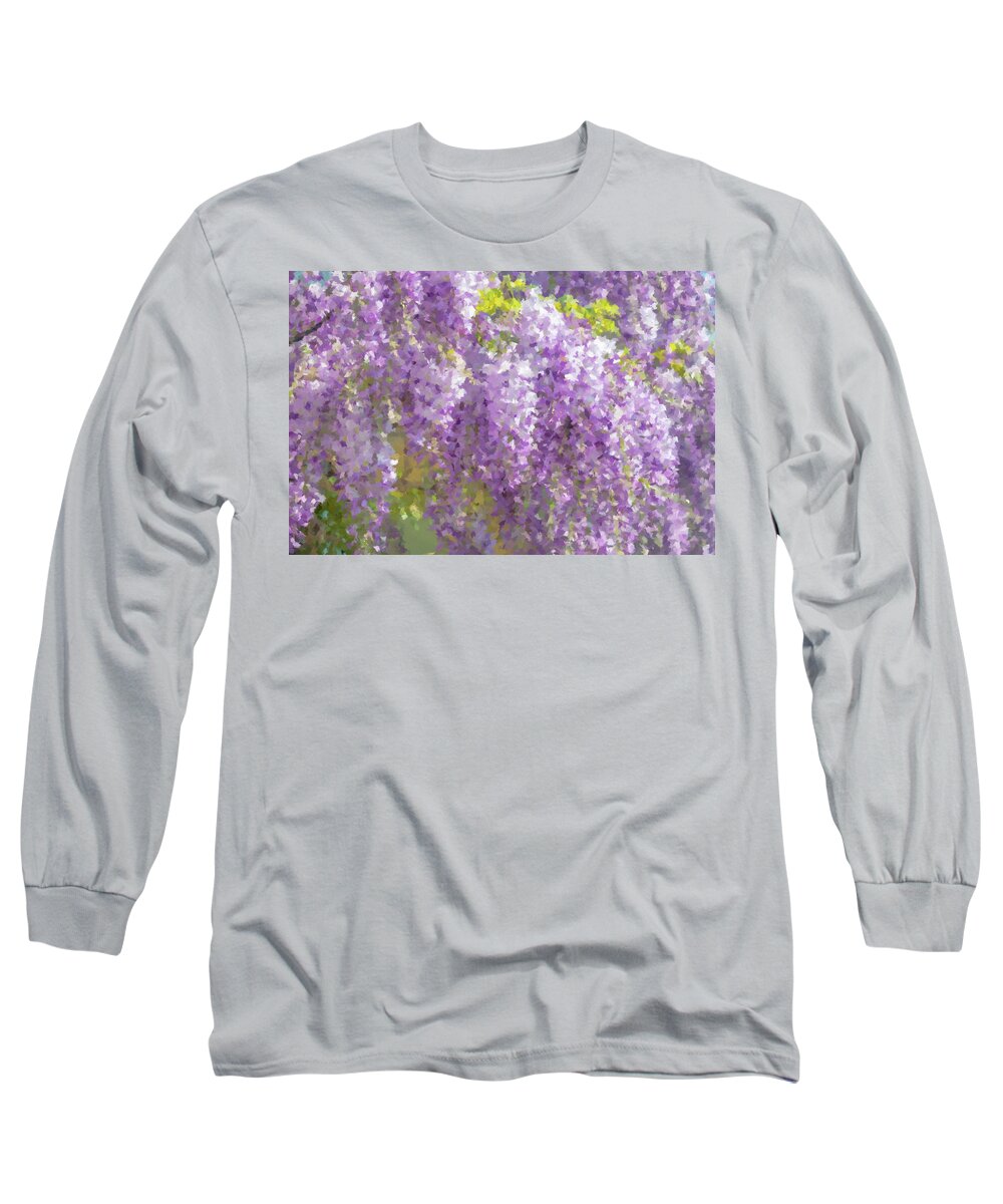 Wisteria Long Sleeve T-Shirt featuring the painting Wisteria in Bloom by Alex Mir