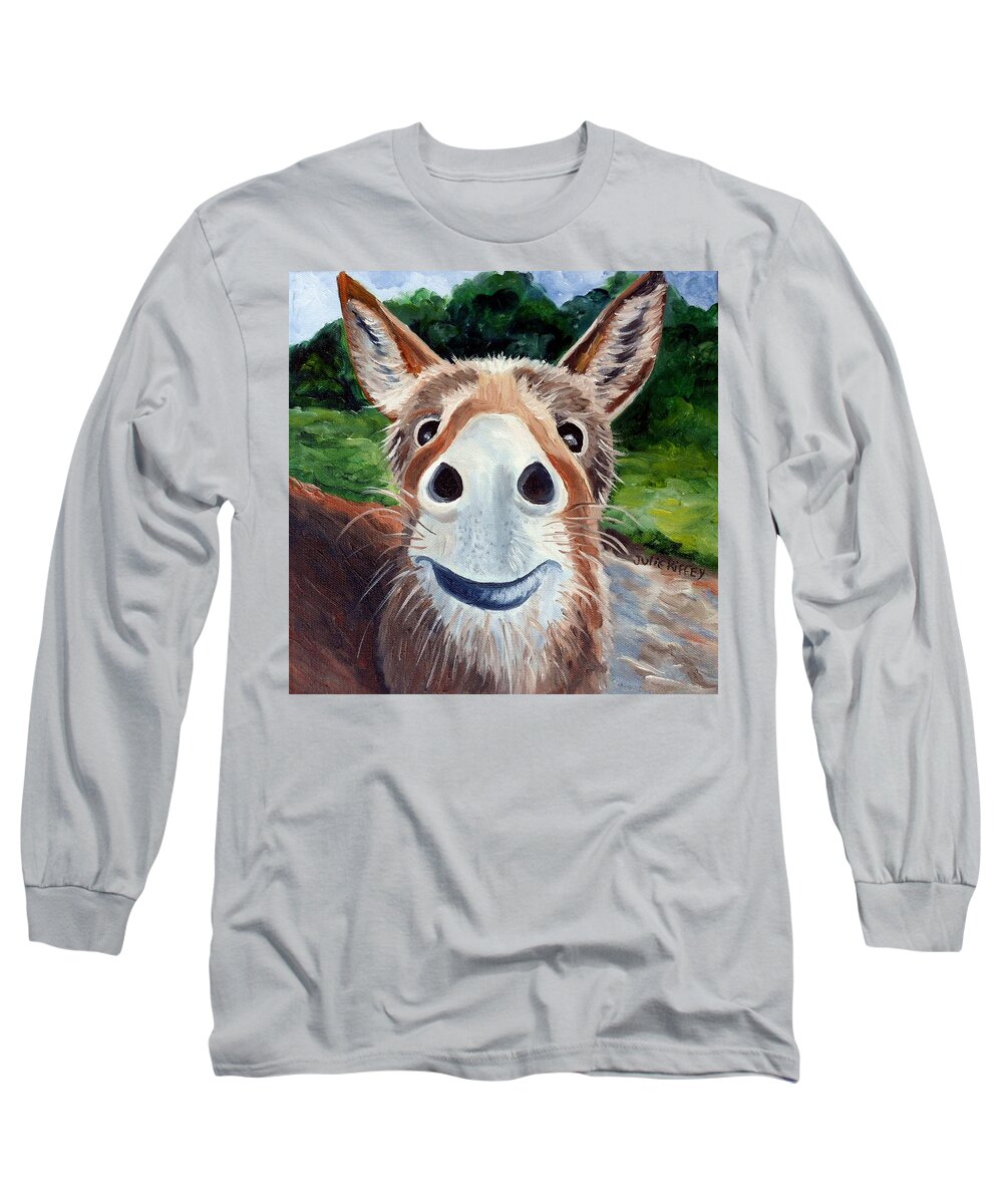 Donkey Long Sleeve T-Shirt featuring the painting You Gonna Eat That by Julie Brugh Riffey