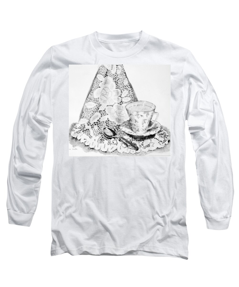 Pencil Drawing Long Sleeve T-Shirt featuring the photograph Lace with cup by Suanne Forster