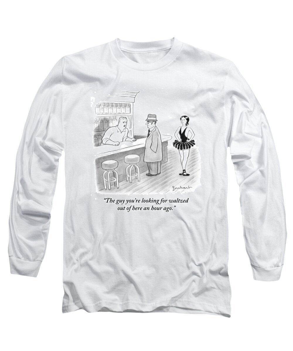 Ballet Long Sleeve T-Shirt featuring the drawing A Bartender Talks To A Member Of The Mafia #1 by David Borchart