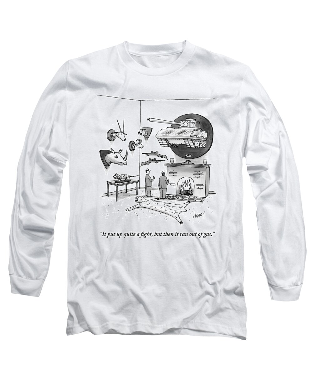 Taxidermy Long Sleeve T-Shirt featuring the drawing A Man Shows Another Man Various Mounted by Tom Cheney