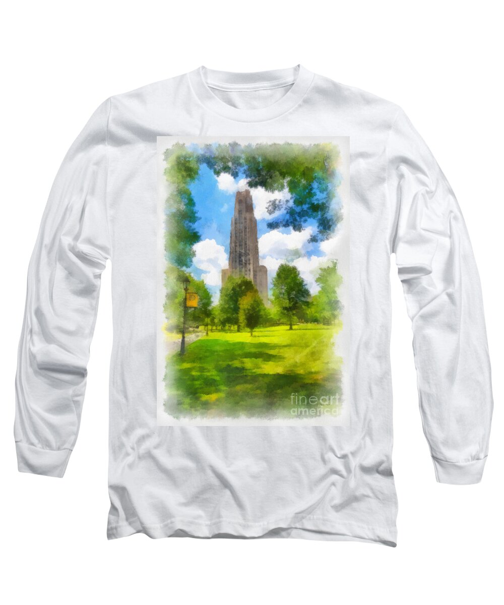 Allegheny County Long Sleeve T-Shirt featuring the digital art Cathedral of Learning University of PIttsburgh #1 by Amy Cicconi