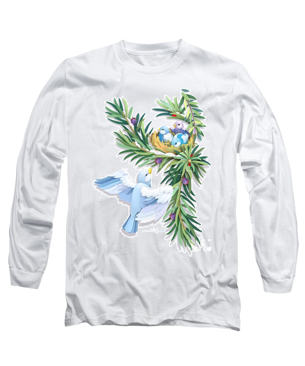 Bluebird Long Sleeve T-Shirt featuring the digital art Checking In #1 by Randy Wollenmann