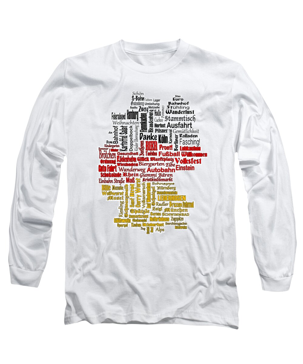 Germany Long Sleeve T-Shirt featuring the digital art Germany Map #1 by Shirley Radabaugh