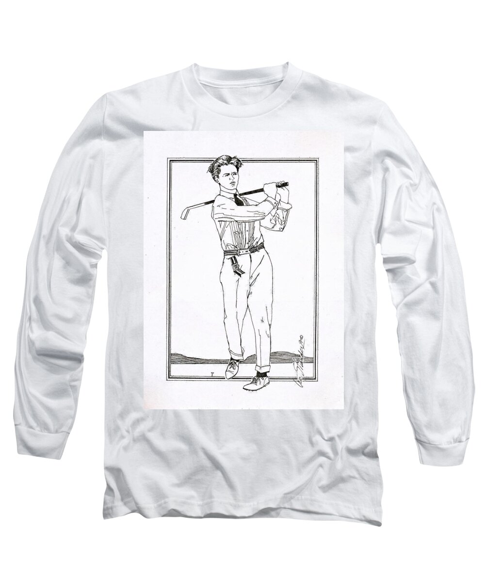 Golf Long Sleeve T-Shirt featuring the drawing Golfer 1915 by Ira Shander