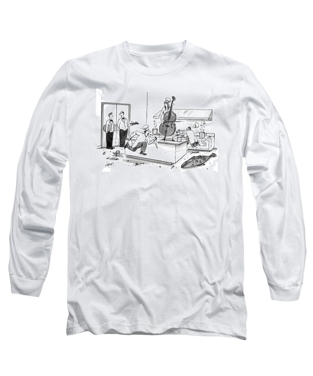 Kitchen Long Sleeve T-Shirt featuring the drawing In A Kitchen #2 by Tom Cheney