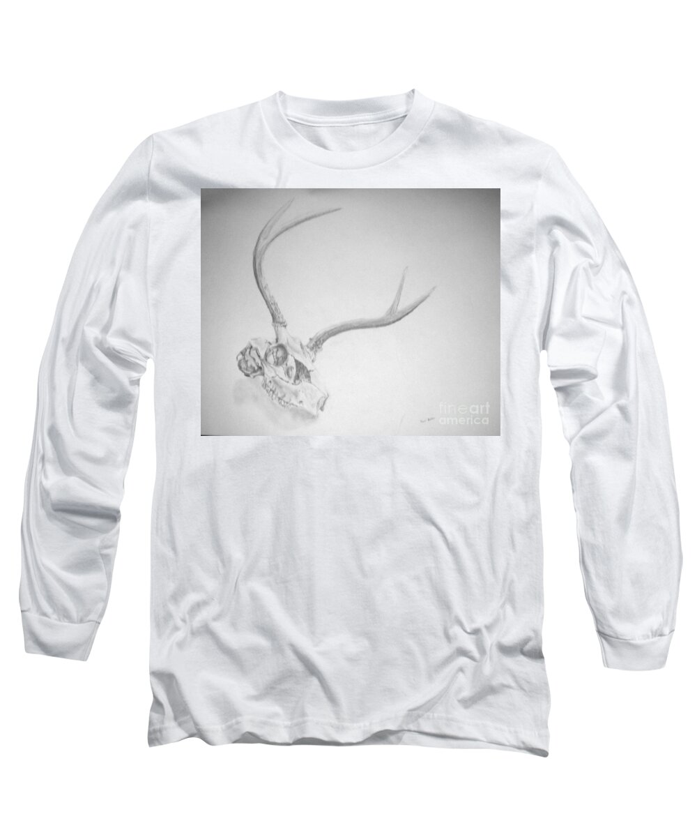 Skull Long Sleeve T-Shirt featuring the drawing Skull #1 by Tamir Barkan