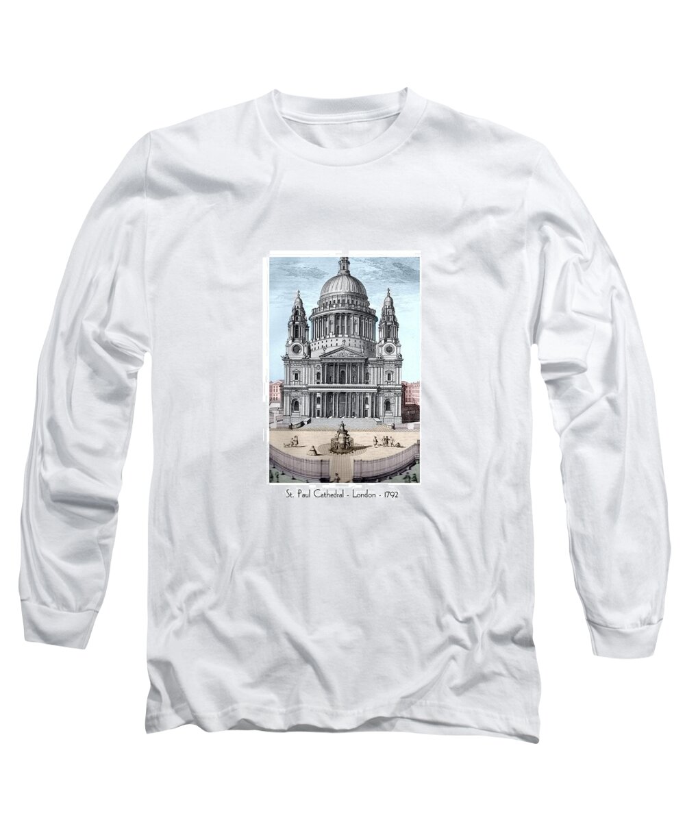 Anglican Long Sleeve T-Shirt featuring the digital art St. Paul Cathedral - London - 1792 #1 by John Madison