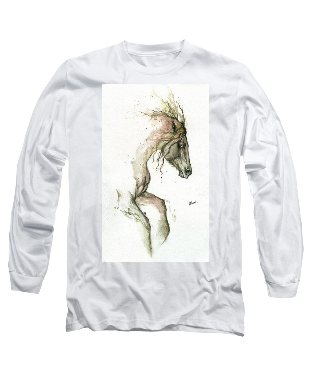 Horse Long Sleeve T-Shirt featuring the painting The Horse #1 by Ang El