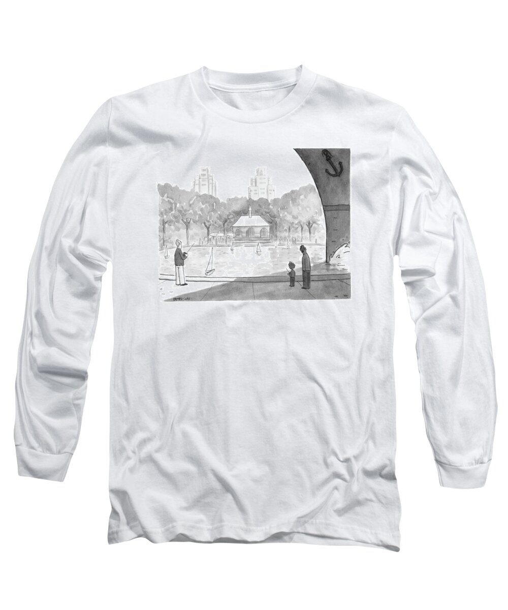 Regional New York City Problems
(bow Of Large Ship Casts A Shadow Over People Sailing Toy Sailboats In Central Park.)120846 Jpt Jason Patterson Long Sleeve T-Shirt featuring the drawing New Yorker April 25th, 2005 by Jason Patterson